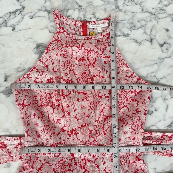 Liberty Fabric for Antonio Melani Red White Floral Tie Midi Dress Sleeveless 0 - Picture 7 of 11